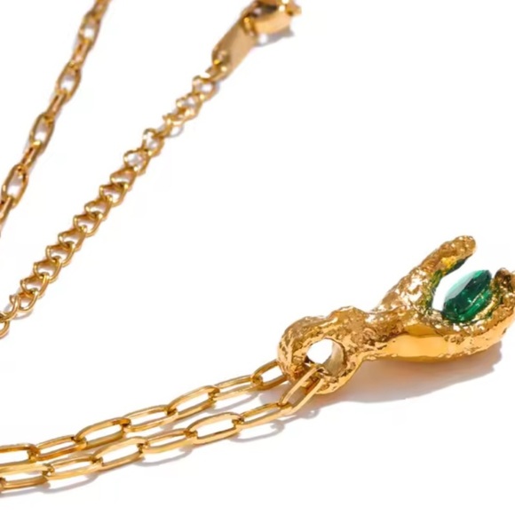 18K GOLD Anthropologe Necklace with Green Pendant - Picture 6 of 10